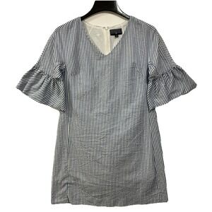 Duffield Lane Stripe Seersucker Dress Ruffle Sleeve Coastal Cottage Beach Size S